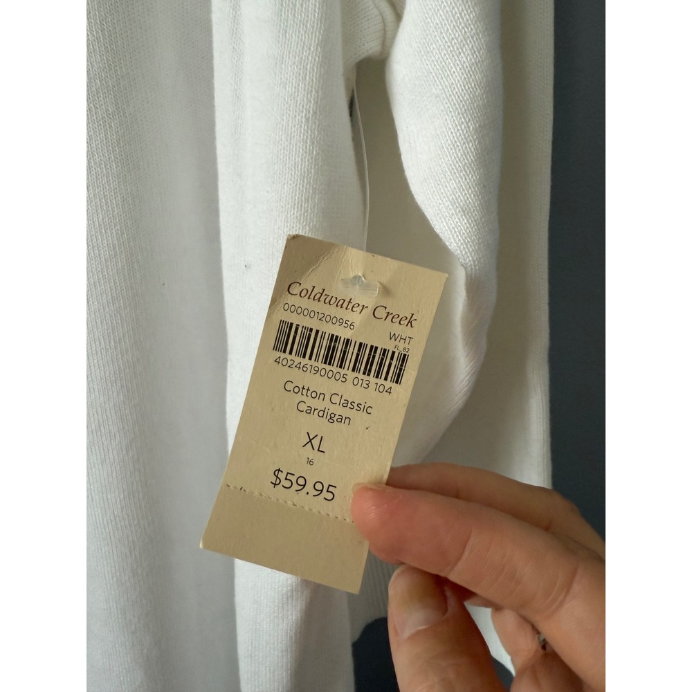 NWT Women's Coldwater Creek White Cotton Classic Cardigan 3/4 Sleeves Size XLarg - Picture 8 of 11